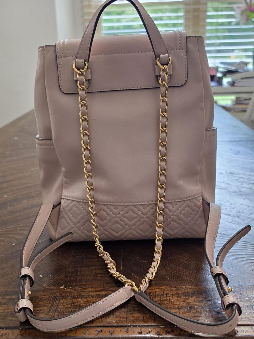 Tory Burch Light Blush Quilted Tassel Leather Backpack - Picture 4 of 6